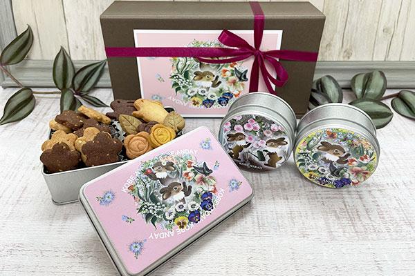 ウサギ 花（角缶1丸缶2)セット