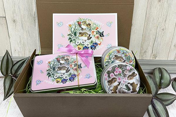ウサギ 花（角缶1丸缶2)セット