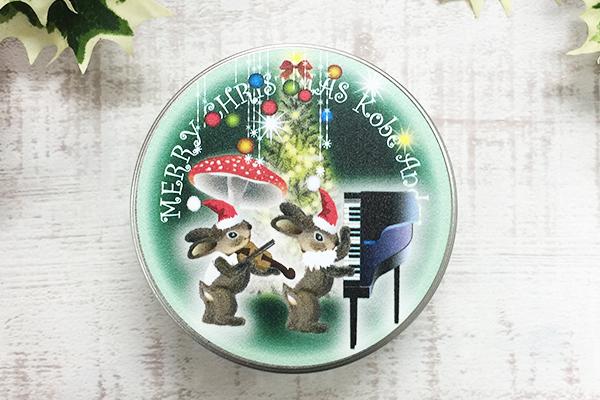 X`masミニ缶　ウサギピアノ